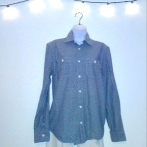 Gap Denim Button Front Star Print Long Sleeve Silver Swan Shirt